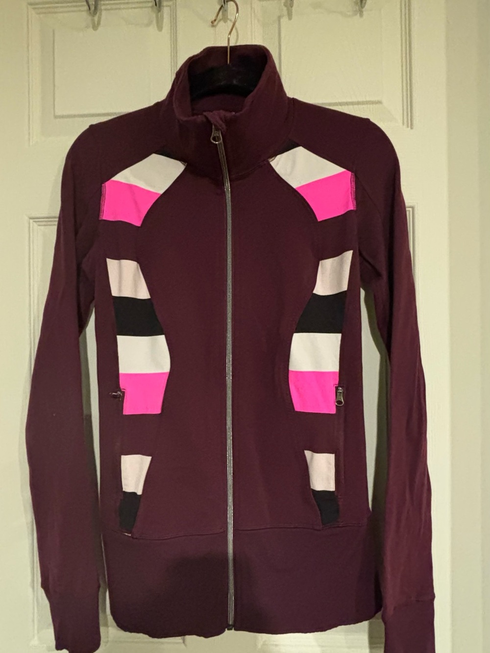 lululemon athletica Maroon Bomber Jacket with Pink, White & Black Panels